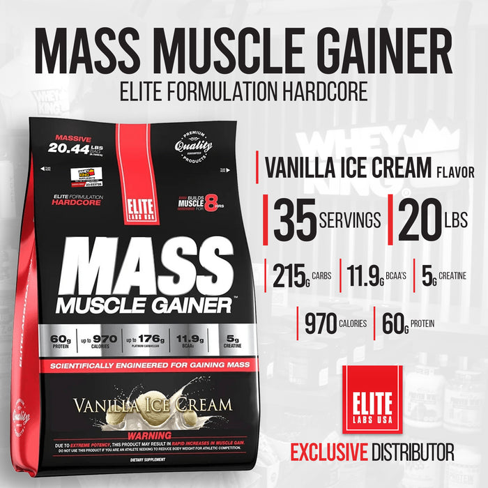 Bundle Deal Elite Labs Muscle Mass Gainer - 20lbs (FREE NCF Biotin 60caps)