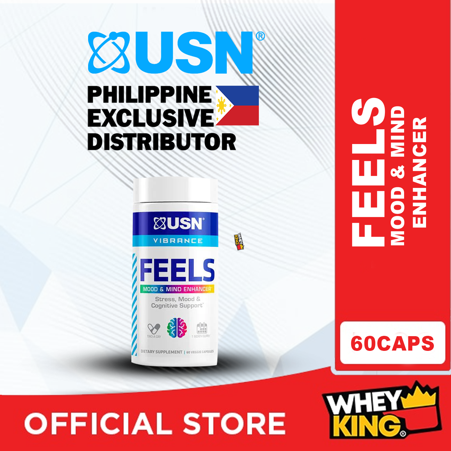 [Clearance Expiry May 2024] USN Vibrance Feels - Mood and Mind Enhancer - 60 caps + FREE SHAKER
